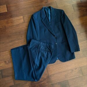 Vintage Men's Navy Pinstriped Tip Top Suit